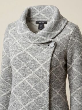 Tahari Asymmetrical Clowl Neck Wrap Sweater Jacket Gray Wool Blend Cardigan